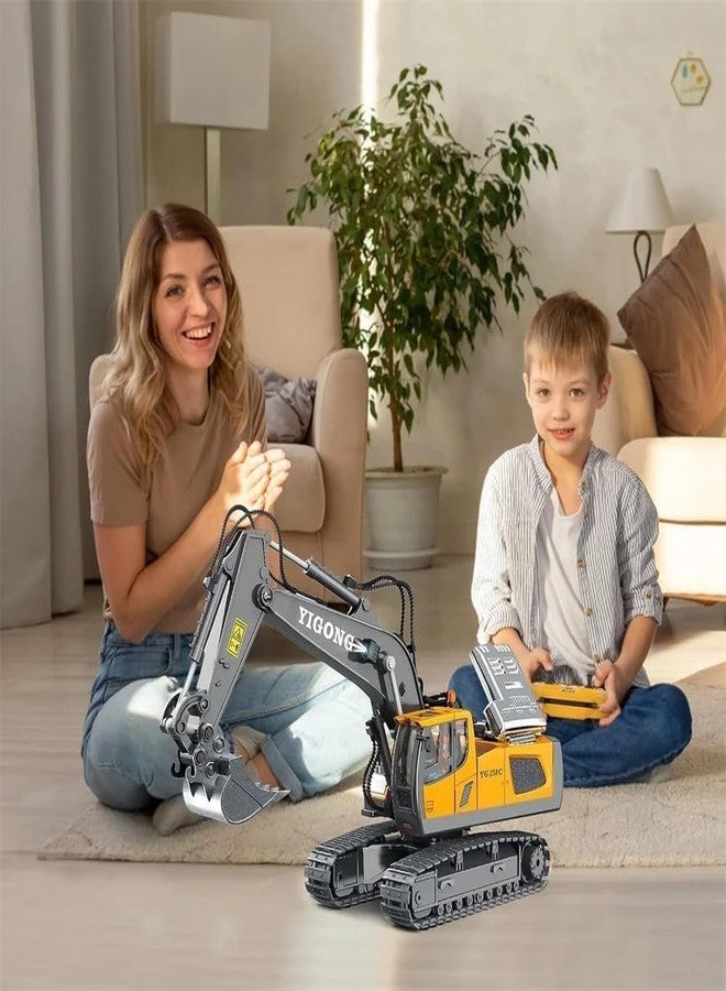 RABJET Remote Control Excavator Toy for 6-12 Yr Boys, Best Birthday Gifts for Kids 6 7 8 9 10 11 12 Year Old, Rc Construction Toys with Metal Shovel, Lights, Sounds,Smoke 2.4Ghz, Multi - Image 2